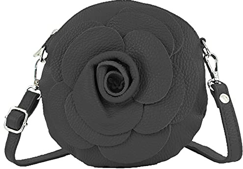 modamoda de T225 Damen Leder Umhängetasche Abendtasche Clutch Blüte Klein, handmade in Italy