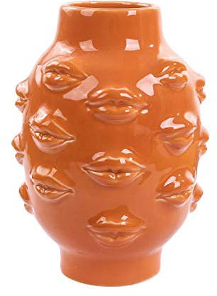 Romehaha Ceramic Body Lips Vase Table Decor, Modern Farmhouse Decor, Flower Vase for Home Office Shops 6.5X4.72Inch((orange)