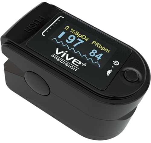 Vive Precision Pulse Oximeter - Oxygen Monitor Fingertip, Heart Rate Medical Grade Sensor LED Display - Accurate Finger Meter for Saturation SpO2, Lanyard & Batteries Included