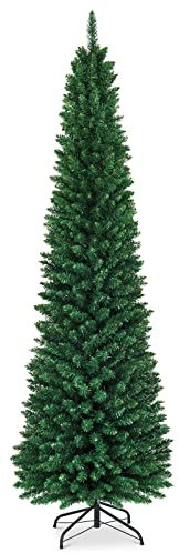 LIFEZEAL Slim Albero di Natale Artificiale 240 cm, Pop Up, Stretto, Foltissimo, 1000 Rami, PVC Ignifugo, Christmas Tree, Base in Acciaio, Montaggio Facile, Interno, Esterno, Decorazione Natalizia