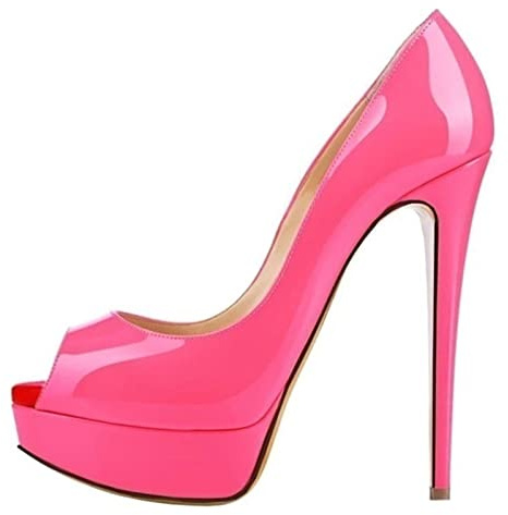 QIANKUN - Tacones de plataforma de punta abierta sexy para mujer, tacones altos de piel sintética roja, tacones de aguja para boda - rosa, 35
