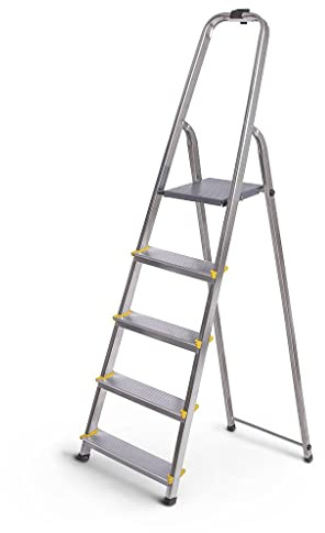HOSTRÖM Escabeau 5 marches DURA Pliable, marchepied léger en Aluminium, Hauteur Plateforme 97cm, Pieds antidérapants, Charge 150kg, Garantie 5 Ans