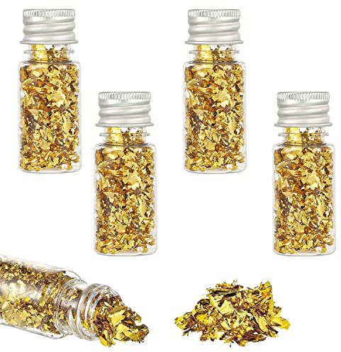 ZIOYA 5 Flasche Blattgoldblätter Gold Folien Flocken Blattgold Multifunktions Blattgoldflocken Folie für Dessert Kuchen Backen Schokolade Eiscreme Dekorfolie DIY Künstlerbedarf