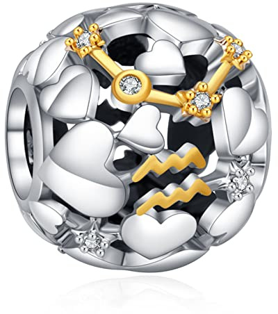 Annmors Charms Signes du Zodiaque Breloque Femme 925 Perles Argent Sterling Zircone Compatible Européen Bracelets Collier