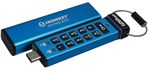 Kingston IronKey Keypad 200C Type-C hardware-encrypted USB Flash Drive FIPS 140-3 Level 3 (Pending) with XTS-AES 256-bit Hardware Encryption -IKKP200C/128GB