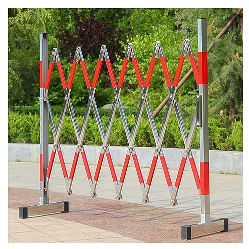PFCDZDU Erweiterbar Edelstahl Barrikade, Industriell Mobile Sicherheit Barriere-Tor, Flexibel Tragbar Scherentür Mit Rollen, Einstellbar Auffahrt Verkehrszaun (Farbe : Silver+Red, Größe : 4.9x23FT)