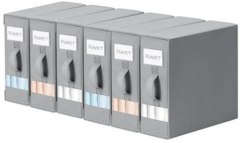 DIMJ Bed Sheet Organizers and Storage 6 Pack - Foldable Sheet Holder, Linen Closet Organizer Box for Sheets Set, Bedding, Blankets, Towel (King & Queen Size), Grey