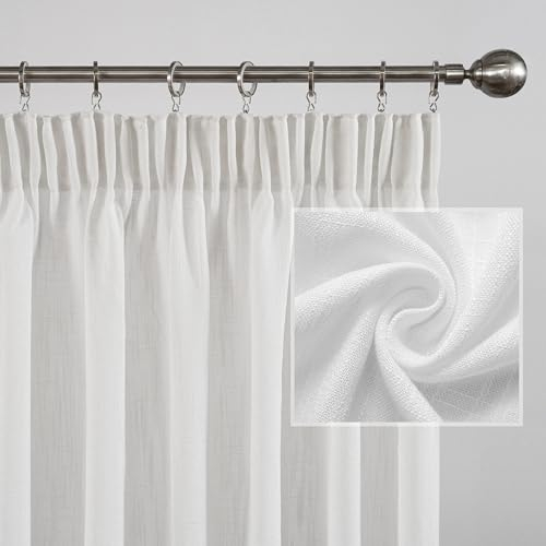 MYSKY HOME Gardinen Weiß Vorhänge Wohnzimmer Gardine mit Kräuselband Schlaufenschal Vorhang 2er Set Halbtransparent Leinenoptik Curtains for kinderzimmer, H 225 x B 140 cm