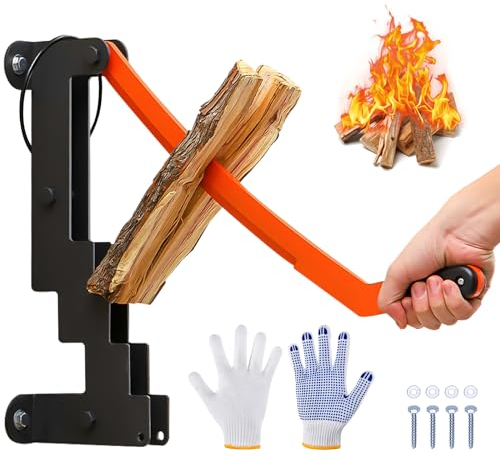 IEEILULU Cortadoras de Troncos, Separador de Madera de Mano, Separador de Madera Manual con Mango Extraíble y Guantes, Soporte de Pared Manual para Leña para Casa, Exterior Camping (Naranja)