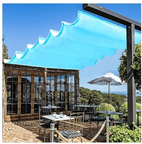 Voiles D'ombrage Extérieur Rétractables, Remplacement Kits D'auvent De Pergola - Couverture D'auvent En Fil Coulissant À Vagues PU Imperméable Pour Terrasse, Porche, Patio, Toit ( Couleur : Sapphire b