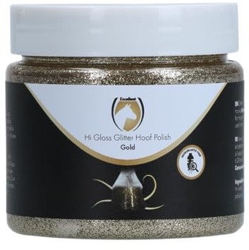 Holland Animal Care Hi Gloss Glitter Hoof Polish – Glitter per zoccoli e pellicce – Cura degli zoccoli – Idratante – Incluso pennello – Senza microplastica – 150 ml – Oro