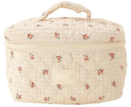 QUINTRA Tragetasche Bedruckte Schminktasche aus Baumwolle Große Reise Schminktasche Schminktasche Blumen Schminktasche Damen Mädchen Tasche Haushaltsorganisation (F, One Size)