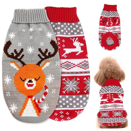 2 Stück Weihnachts Katze Hunde Pullover, Weihnachten Hundepullover, Haustier Weihnachtspullover, Katze Hund Weihnachtskostüm, Weihnachten Muster Strickwaren für Katze Klein Hunde(XL)