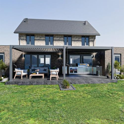 Weide Deluxe Plus Pergola | Aluminium Lamellendach Terrassenüberdachung Regenschutz 4 x 8 m Anthrazit