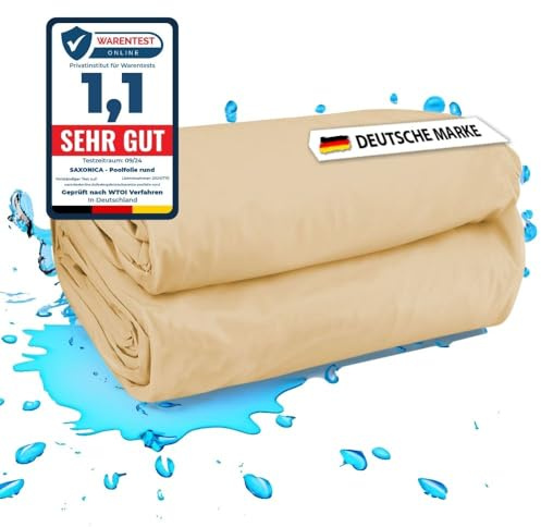 SAXONICA Poolfolie SonaLiner Rund für Rundpool in verschiedenen Größen und Farben geeignet für Stahlwand Rundbecken (Sandfarben, Ø 350 x 120 cm | 0.8 mm | Einhängebiese)