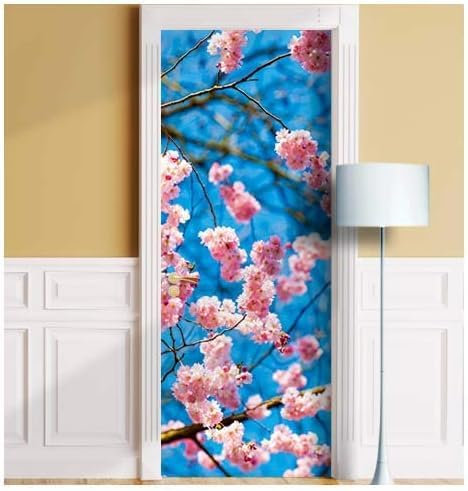 Türtapete Selbstklebend 90x210 Rosa Blume Türaufkleber 3D Türposter Frühling Fototapete Türfolie Türklebefolie Wasserdichte für Türwand Dekoration Tapete a8572