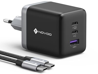 NOVOO 100W Chargeur USB-C Rapide，Prise USB C à 3 Ports, Adaptateur Compatible avec iPhone 16 Plus Pro Max, Galaxy PPS 45 W, S24 Ultra, S23, S22, Pixel, iPad, MacBook Air, Noir