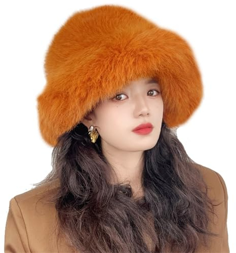 WUODHTW Fuzzy-Mütze für Damen, Winter, warm, Plüsch-Kunstfell, Fischermütze, mongolische Skimütze, Panamahut, flauschiger Uschanka-Hut