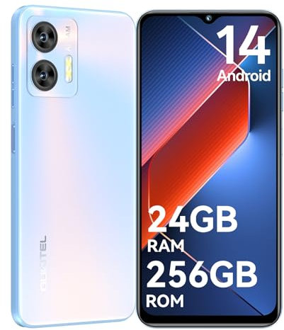 OUKITEL C36 Handy Ohne Vertrag 24GB+256GB/1TB,Android 14 4G Smartphone Günstig Octa Core,6,56 Zoll 90Hz Display,5150mAh Akku,13MP Panorama Kamera,Dual SIM Simlockfreie Handys,Fingerabdruck-Blau