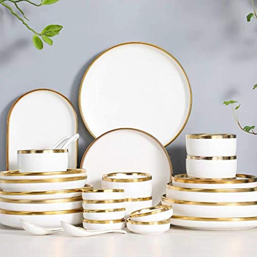 ABNNHK Plato de Cena de Estilo Europeo, Juego de Platos de Phnom Penh, vajilla para el hogar para 6 Personas y Palillos, vajilla combinada/Oro (Oro) (Oro)