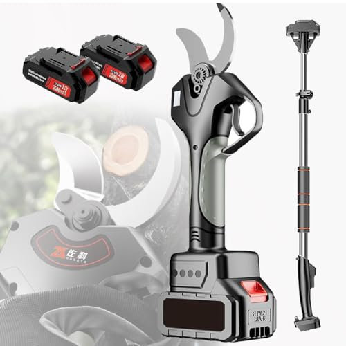 Sécateur électrique sans fil, avec perche d'extension, 2 ciseaux à branches d'arbres alimentés par batterie, sécateurs d'arbres de 45 mm pour le jardinage, coupe-branches d'extérieur rechargeable, av
