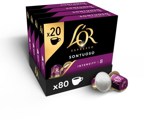 L'OR Espresso Sontuoso x20 Intensity 8 (Pack of 4, Total 80 Capsules) Nespresso®* Compatible