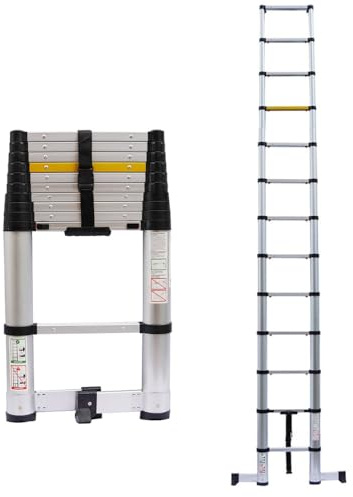 Svelt Scala Telescopica Professionale a Pioli Certificata in Alluminio Anodizzato, Antisdrucciolo, Allargatore Richiudibile e Chiusura Automatica (13 pioli)