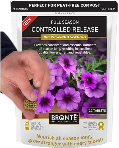 Bronte Heritage Full Season Multipurpose Plant Food Tablets - 9 Month Controlled Release Fertiliser with NPK & Magnesium. Ideal for Hanging Baskets, Potted Plants & Garden Beds. UK Made, 12 Tablets