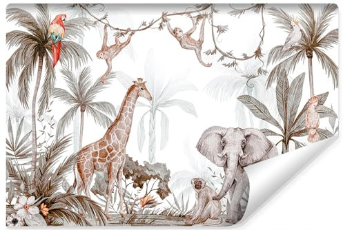Muralo - Papier peint photo effet 3D - Papier peint autocollant 3D - Papier peint mural pour salon chambre à coucher - Papier peint photo autocollant - Animal de la jungle - L 90 cm x H 60 cm