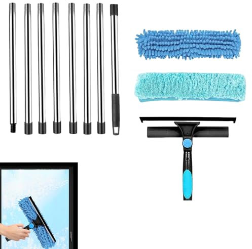 Fenayuu Plumeau à Long Manche, Kit d'Époussetage Télescopique à Long Manche, Accessoire De Nettoyage Réutilisable en Brosse pour Toiles D Araignée Ventilateur Mur Fenêtre Meuble Et Espaces