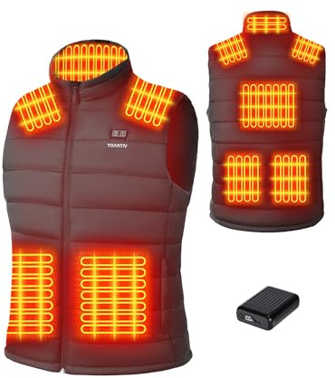 Toastiv Gilet Riscaldato Uomo con Batteria 18400mAh 7.4V - 8 Zone Riscaldanti, Lavaggio in lavatrice, Gilet Termico Elettrico con Controllo a Doppia Zona