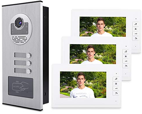 BLACKTK HD Video IR and Intercom Bell One Camera with Three Monitors for 7 Inch Home Security Video Doorman