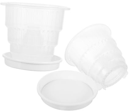 ROMISBABA Clear Orchid Pots with Drainage and Protective Tray Transparent Plastic Nursery Planters for Indoor Outdoor Orchids Succulents and Houseplants Lightweight Slotted Design for Air