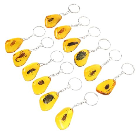 HEMOTON 12 pièces Porte-clés Insectes Ambre Pendentifs Spécimen Créatifs Résine Artificielle Porte-clés Voiture Décoratifs Cadeaux Originaux pour Adultes