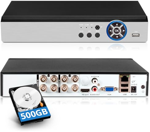 Douevo 8CH Surveillance DVR Recorder with 500GB Hard Drive,H.265+ Hybrid 5-in-1 CCTV Wired Digital Video Recorder 8 Channel DVR for Security Camera Home Surveillance System, Remote Access
