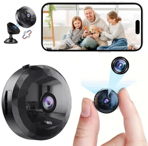 DVONE Mini Camara, 1080P HD Mini WiFi Oculta Cámara para Ver En El Movil, con Audio y Vídeo, con Batería de Larga Duración, para Exteriores/Interiores