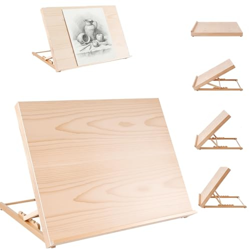 Cavalletto da tavolo in legno, tavola da disegno A2, cavalletto da lavoro, 65x51 cm, cavalletto da tavolo regolabile, supporto per tela pieghevole e portatile, cavalletto da tavolo per dipinti, arte e
