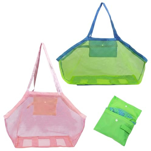 Sandspielzeug Tasche 2 Stück Netztasche Sandspielzeug Grün Rosa Tasche Sandspielzeu Strandspielzeu Aufbewahrung Mesh Beach Bag