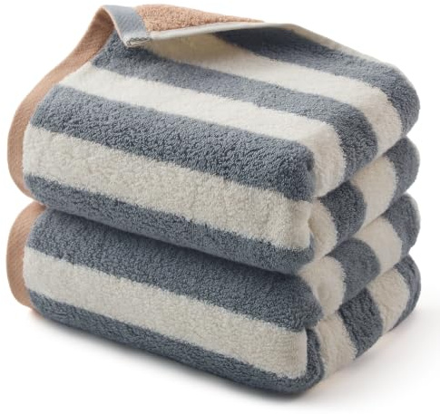 REDKISS 2er-Pack Gestreifte Handtuch Baumwolle 32x72cm für Alltag & Gäste | Weiche saugfähige Handtücher klein, OEKO-TEX, schnell trocknend, geeignet für Bad, Reisen/Gästehandtücher, Grau +Weiß