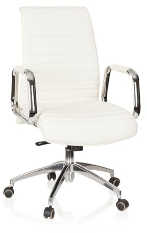 hjh OFFICE 600912 Chefsessel ASPERA 10 Leder Weiß/Chrom hochwertiger Bürostuhl, mittelhohe Rückenlehne