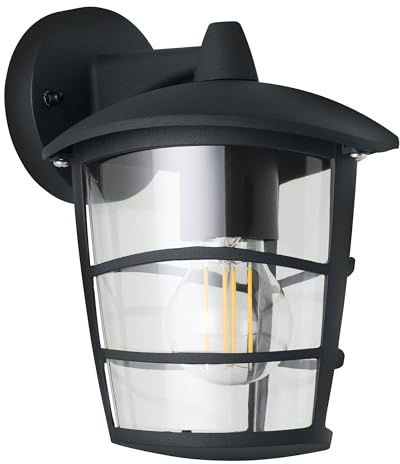 Eglo Aloria utomhusvägglampa för utomhusbruk, 1 glödlampa utomhu, vägglampa av gjuten aluminium och plast, färg: svart, fattning: E27, IP44