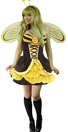 Yummy Bee - Humla bindrottningskostym för dam lyxig förklädnad stor 34-48 (34/36)