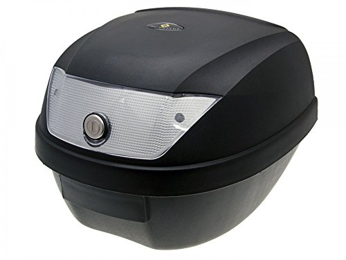 Top Case Koffer schwarz 28L / Reflektor weiàŸ mit Universalhalterung für Roller, Moped, Motorrad