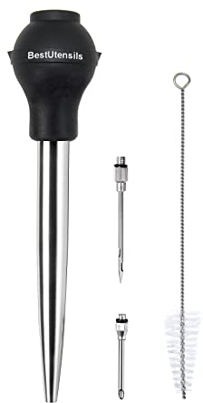 Best Utensils - Lampadina in silicone LFGB di qualità in acciaio INOX, con ago e spazzola per iniettore marinata