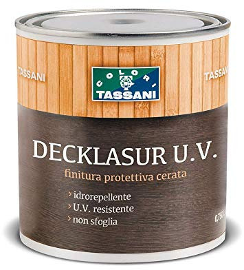 Finitura protettiva cerata a solvente TASSANI DECKLASUR per legno antigoccia con protezione ai raggi UV vari colori - LT.1, TRASPARENTE