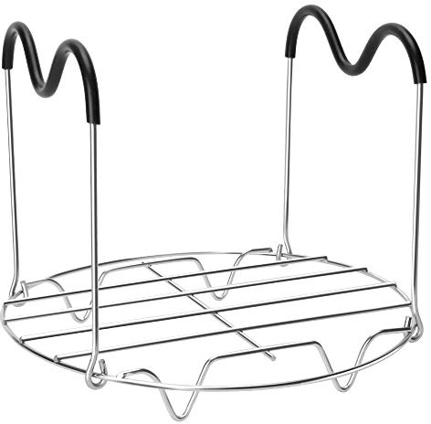 Steamer Rack Trivet with Heat Resistant Silicone Handles Compatible with Instant Pot Accessories 6 Qt 8 Quart, Stainless Steam Rack Pressure Cooker Trivet - Long Handles for Easy Chicken & Pot Removal