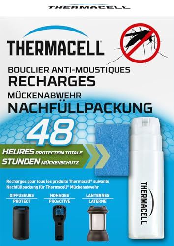 Thermacell Recambio Repelente de Mosquitos, Protección Eficaz 20 m², Compatible con Todos los Dispositivos, 48 Horas de Duración, 4 Cartuchos + 12 Pastillas + Guantes de regalo