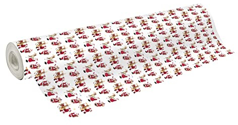 Clairefontaine 211924C - Une Bobine De Papier Cadeau - Papier Alliance 60g - Format : 50x0,70m - Motif : Père-Noël, Cerf, Noël Traditionnel - Idéal Pour Les Emballages Professionnels