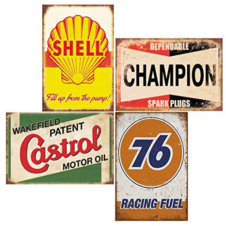 4 Pieces Reproduction Vintage Tin Signs, Gas Oil Car Metal Signs for Garage Man Cave Bar, Retro Wall Decor, 8x12 Inches (76)