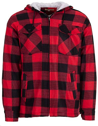 Termisk skjorta för män, arbetsjacka, skogsarbetare, termojacka, huva, huva, storlek M – 3XL, röd, L